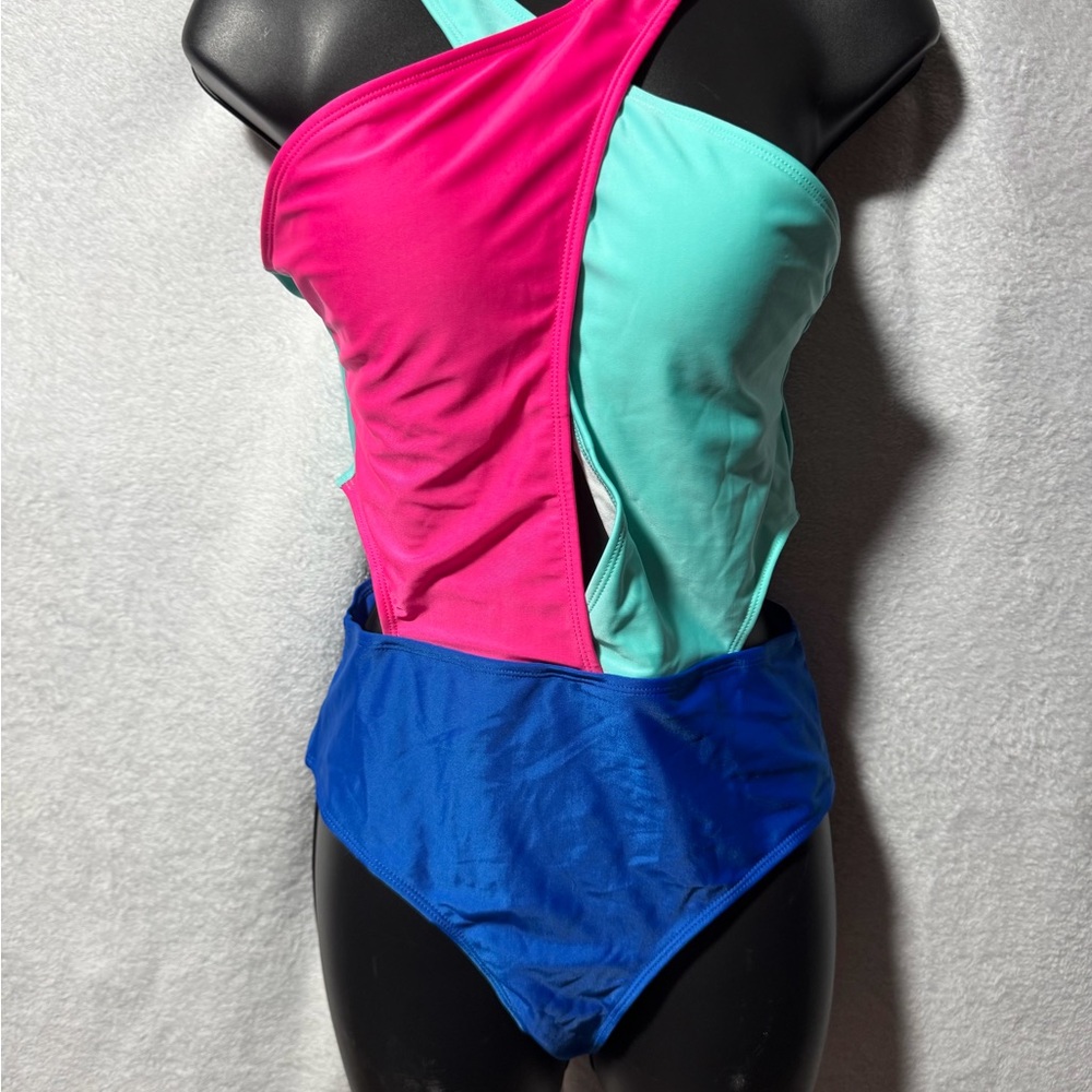 Colorblock One-Piece Swimsuit in Hot Pink, Aqua & Royal Blue
